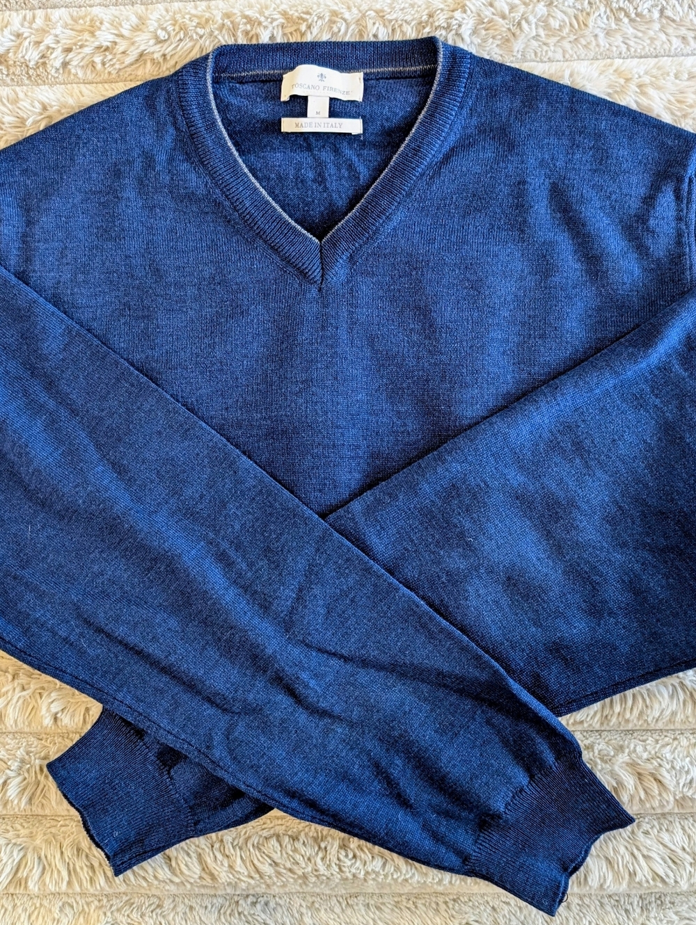 Toscano Firenze 100% Merino Wool V-Neck Sweater Blue Made in Italy Size M - CB
